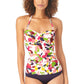 Anne Cole Tankini feminino camuflado com estampa de pétalas torcidas na frente e franzido, maiô multicolorido