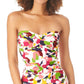 Anne Cole Tankini feminino camuflado com estampa de pétalas torcidas na frente e franzido, maiô multicolorido