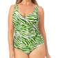 Maiô feminino Anne Cole Plus com estampa V-Wire, peça única, verde, tamanho 16W