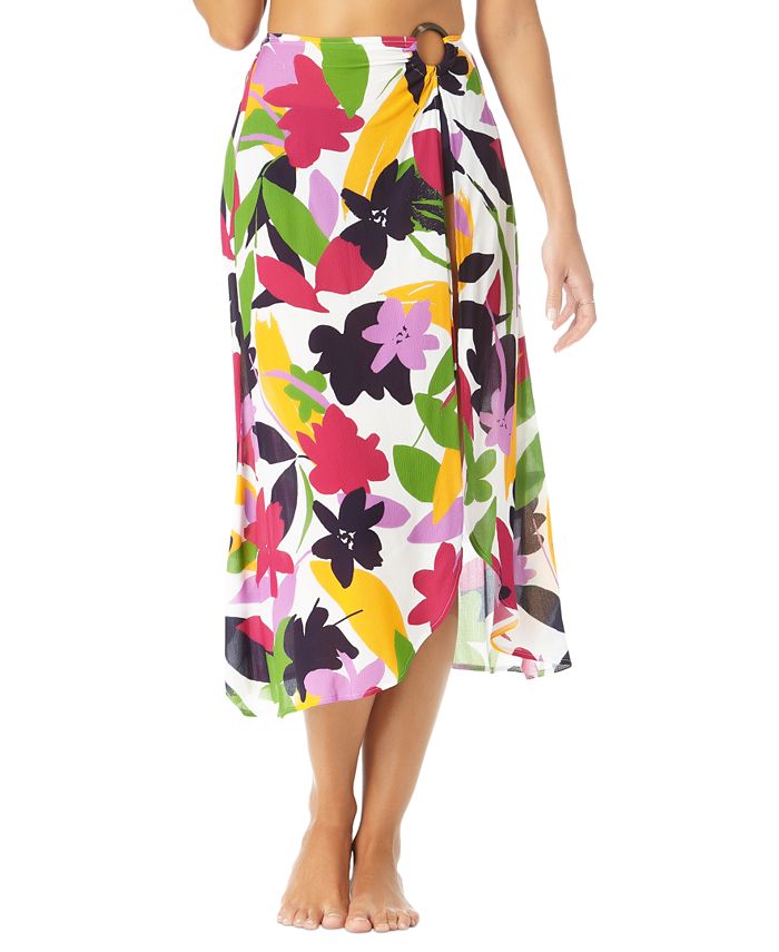 Anne Cole Feminino Bold Floral Ring Saia Sarong Saída de Banho Maiô Branco Tamanho X-G