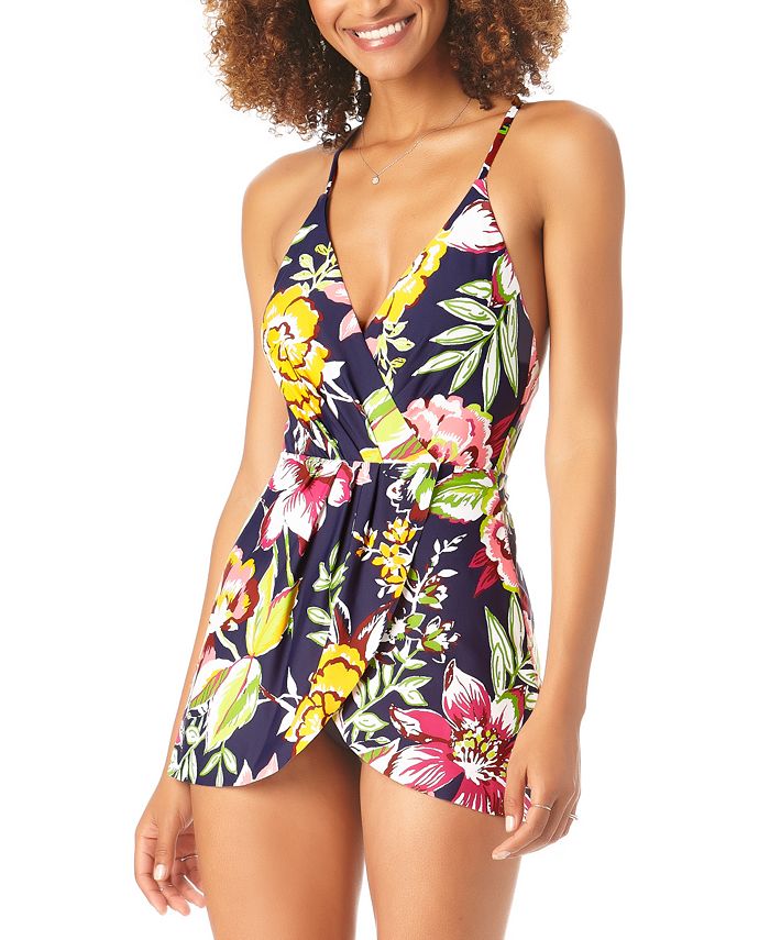Anne Cole Maiô Feminino Tropical Floral Surplice Maiô Azul Tamanho 8