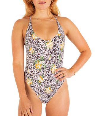 Maiô estampado feminino Hurley Cheeky, tamanho grande, branco