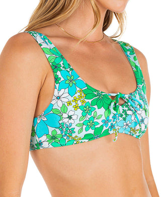 Biquíni Hurley Wild Bloom Mist com amarração frontal, azul, tamanho extrapequeno, feminino