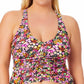 Maiô feminino California Waves com estampa floral e cordão, preto