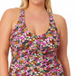 Maiô feminino California Waves com estampa floral e cordão, preto