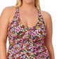 Maiô feminino California Waves com estampa floral e cordão, preto