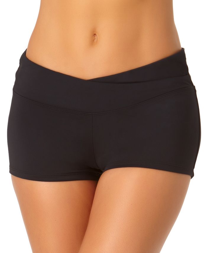 Shorts de banho feminino Anne Cole com frente torcida, preto