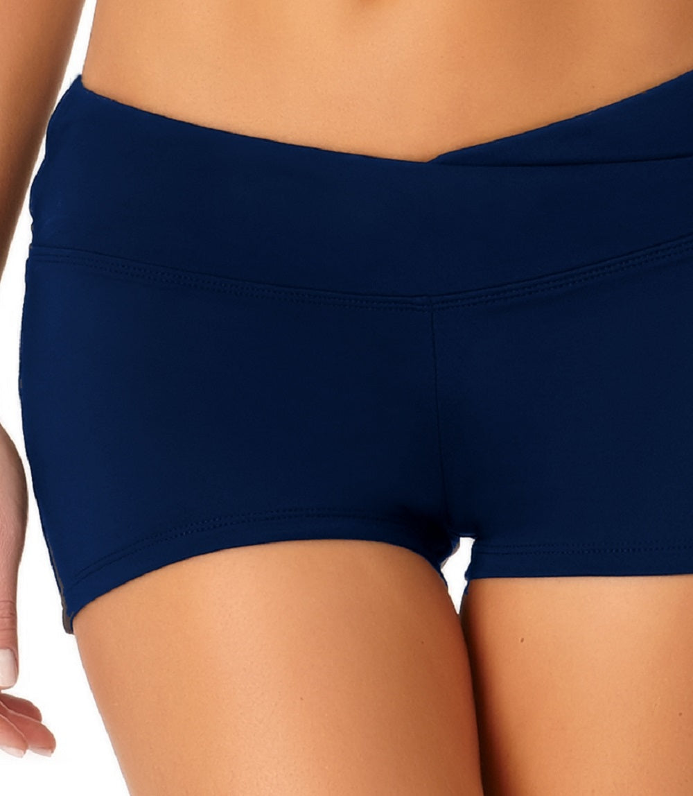 Shorts de banho feminino Anne Cole com frente torcida, azul, tamanho extrapequeno
