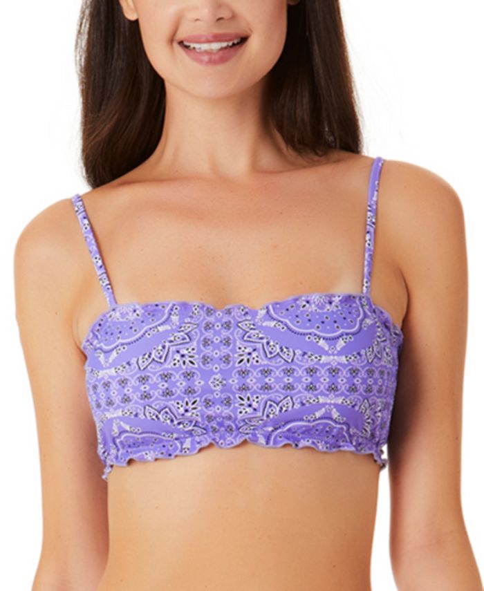Biquíni feminino California Waves com estampa floral e estampa de bandeau, roxo
