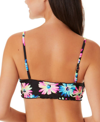 Maiô California Waves Junior Gerber Daisy Lettuce Edge Bandeau Top Preto