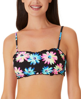 Maiô California Waves Junior Gerber Daisy Lettuce Edge Bandeau Top Preto