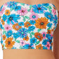 California Waves Feminino Papel de Parede Floral Long Line Bandeau Top Maiô Azul