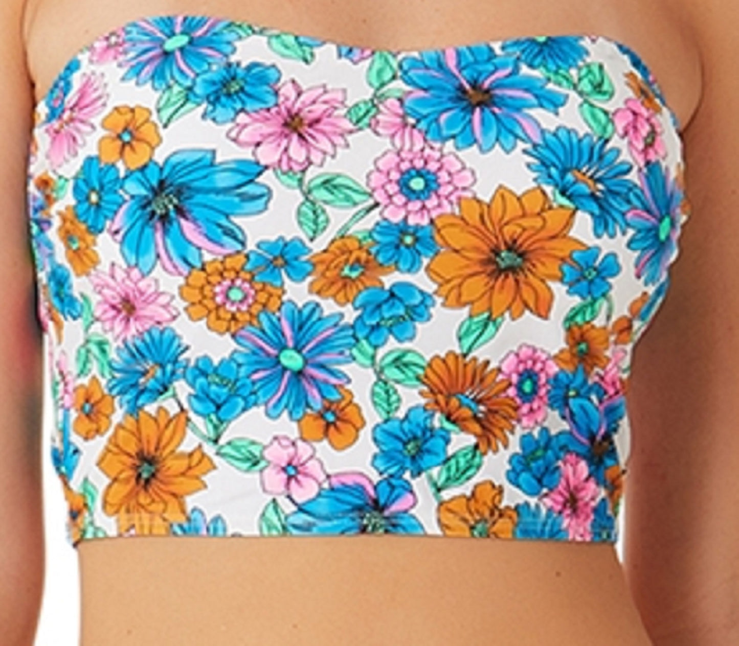 California Waves Feminino Papel de Parede Floral Long Line Bandeau Top Maiô Azul