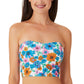 California Waves Feminino Papel de Parede Floral Long Line Bandeau Top Maiô Azul