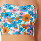 California Waves Feminino Papel de Parede Floral Long Line Bandeau Top Maiô Azul