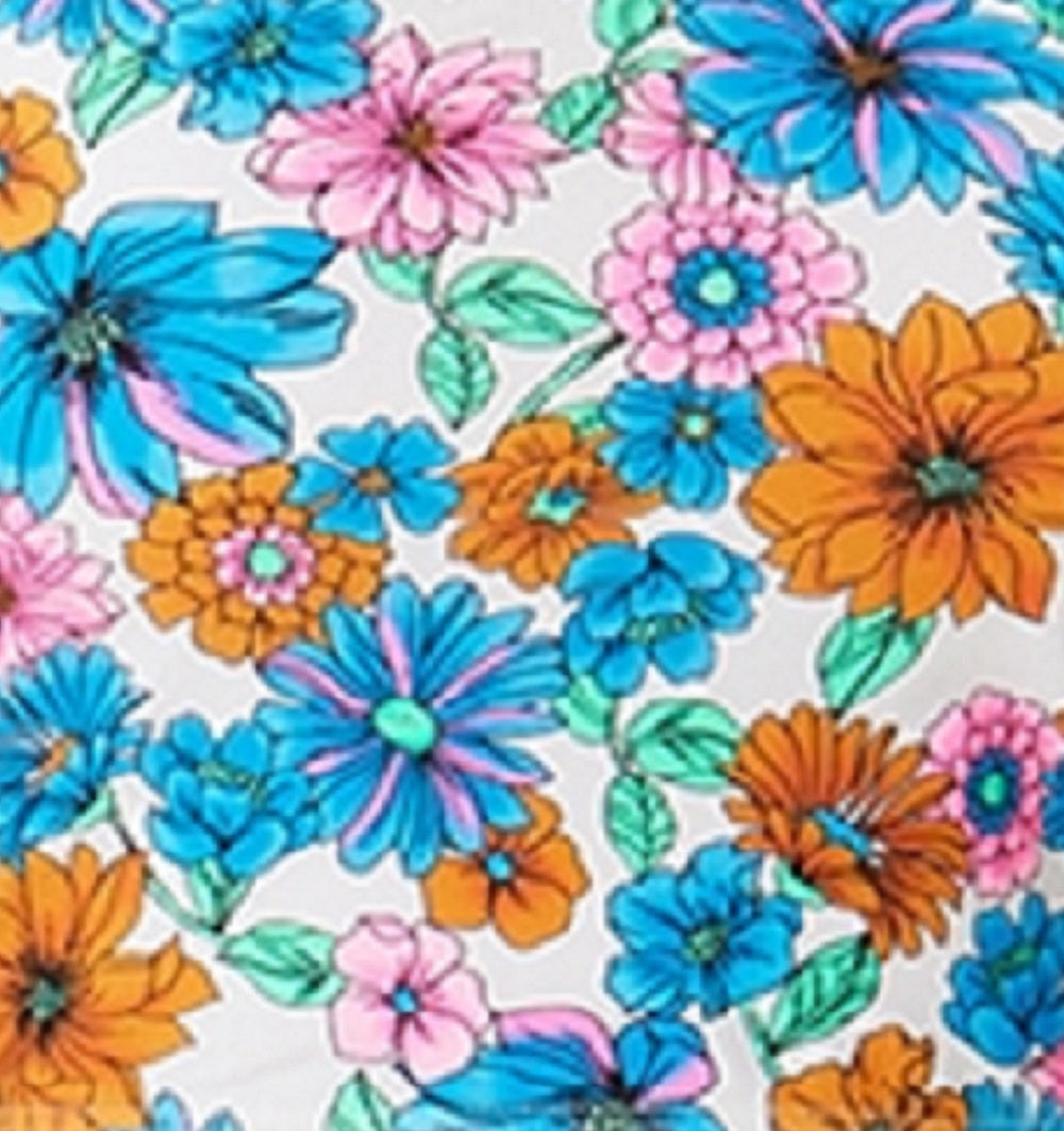 California Waves Feminino Papel de Parede Floral Long Line Bandeau Top Maiô Azul