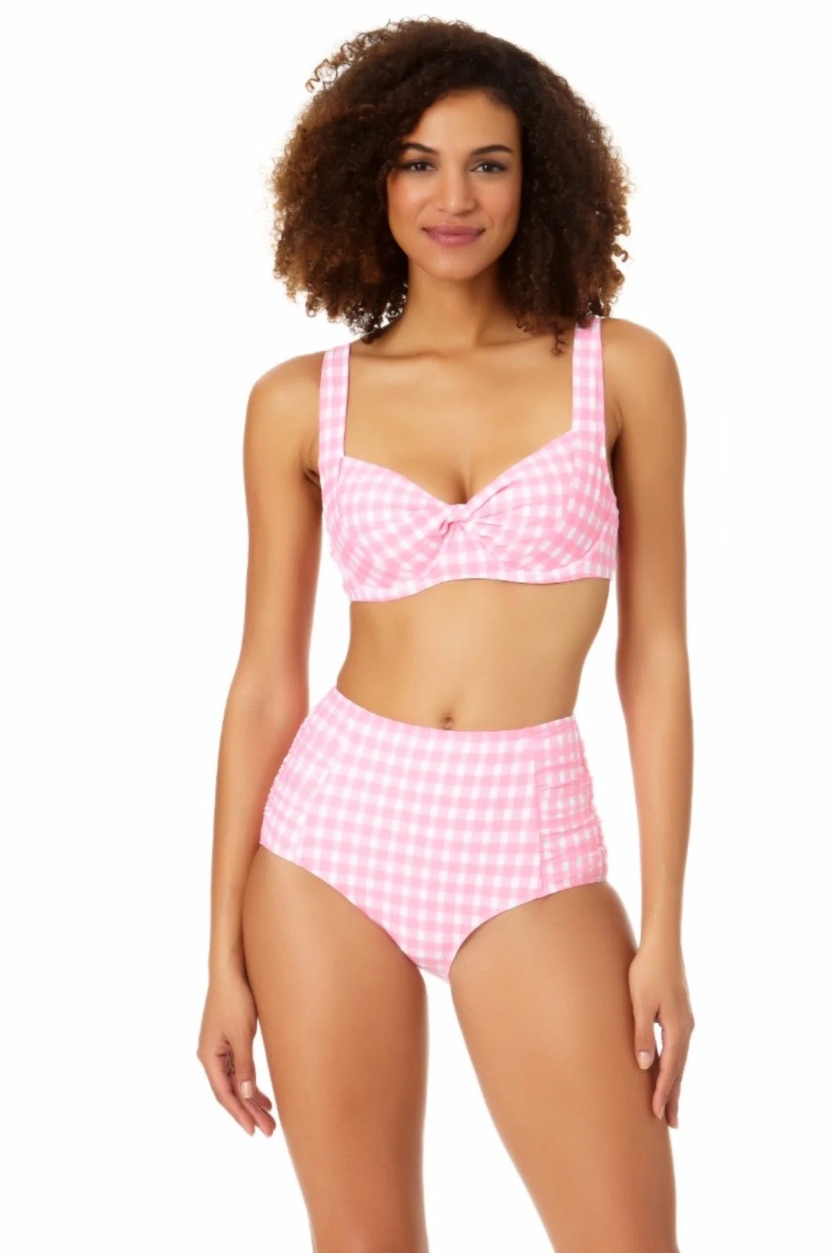 Anne Cole Maiô Feminino com Estampa Vichy Cintura Alta Rosa Tamanho Médio