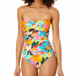 Maiô feminino Anne Cole com decote em V e frente torcida em plumeria, multicolorido, tamanho 6