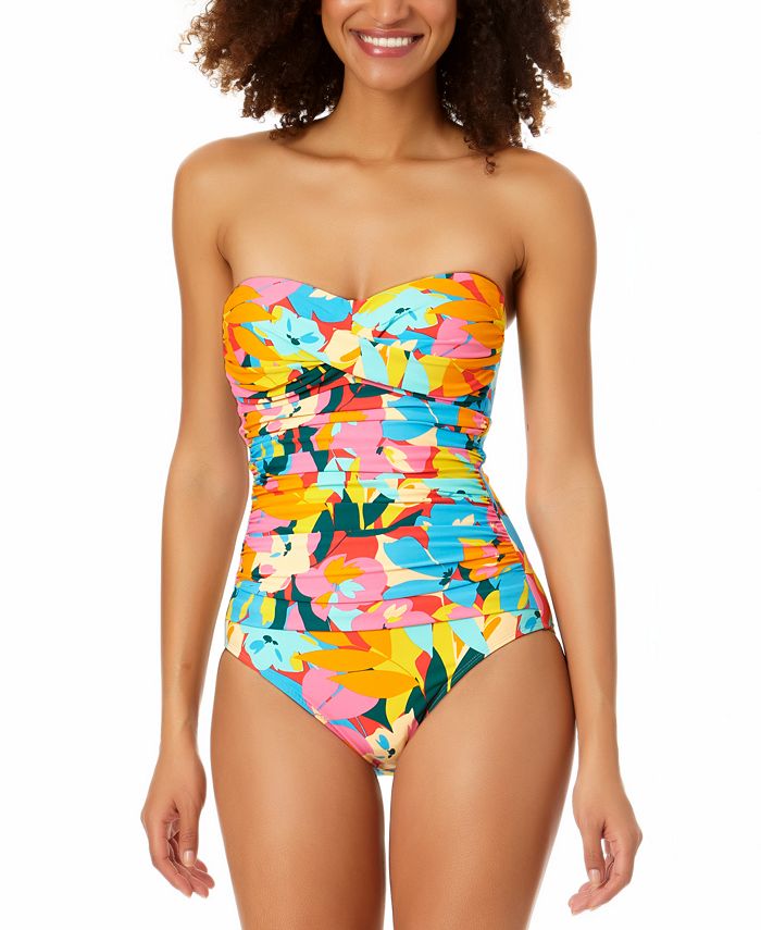 Maiô feminino Anne Cole com decote em V e frente torcida em plumeria, multicolorido, tamanho 6