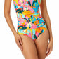 Maiô feminino Anne Cole com estampa de plumeria, decote redondo e franzido, azul, tamanho 6