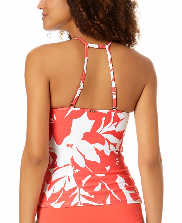 Anne Cole Feminino Coastal Palm Estampado Gola Alta Tankini Maiô Laranja