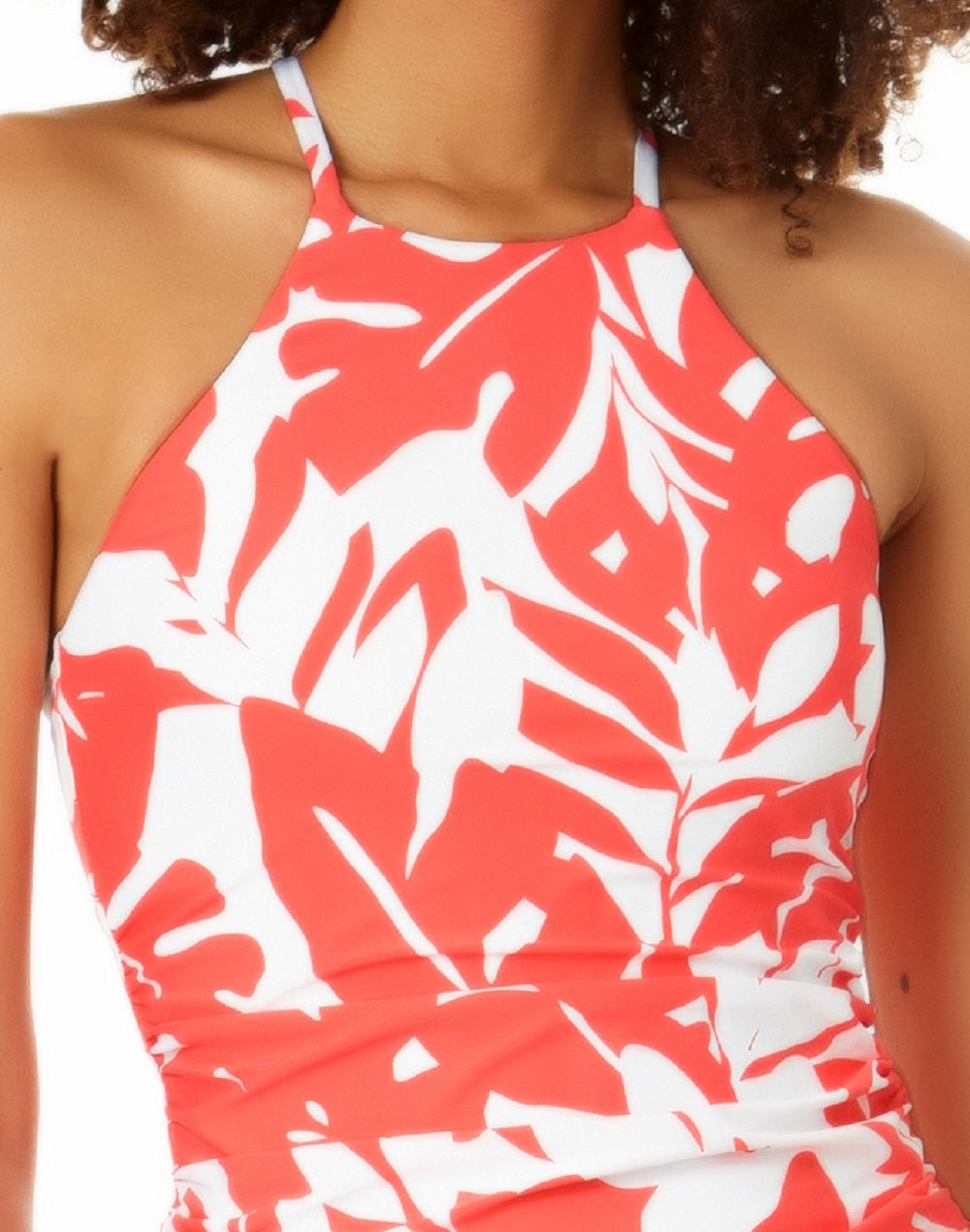 Anne Cole Feminino Coastal Palm Estampado Gola Alta Tankini Maiô Laranja