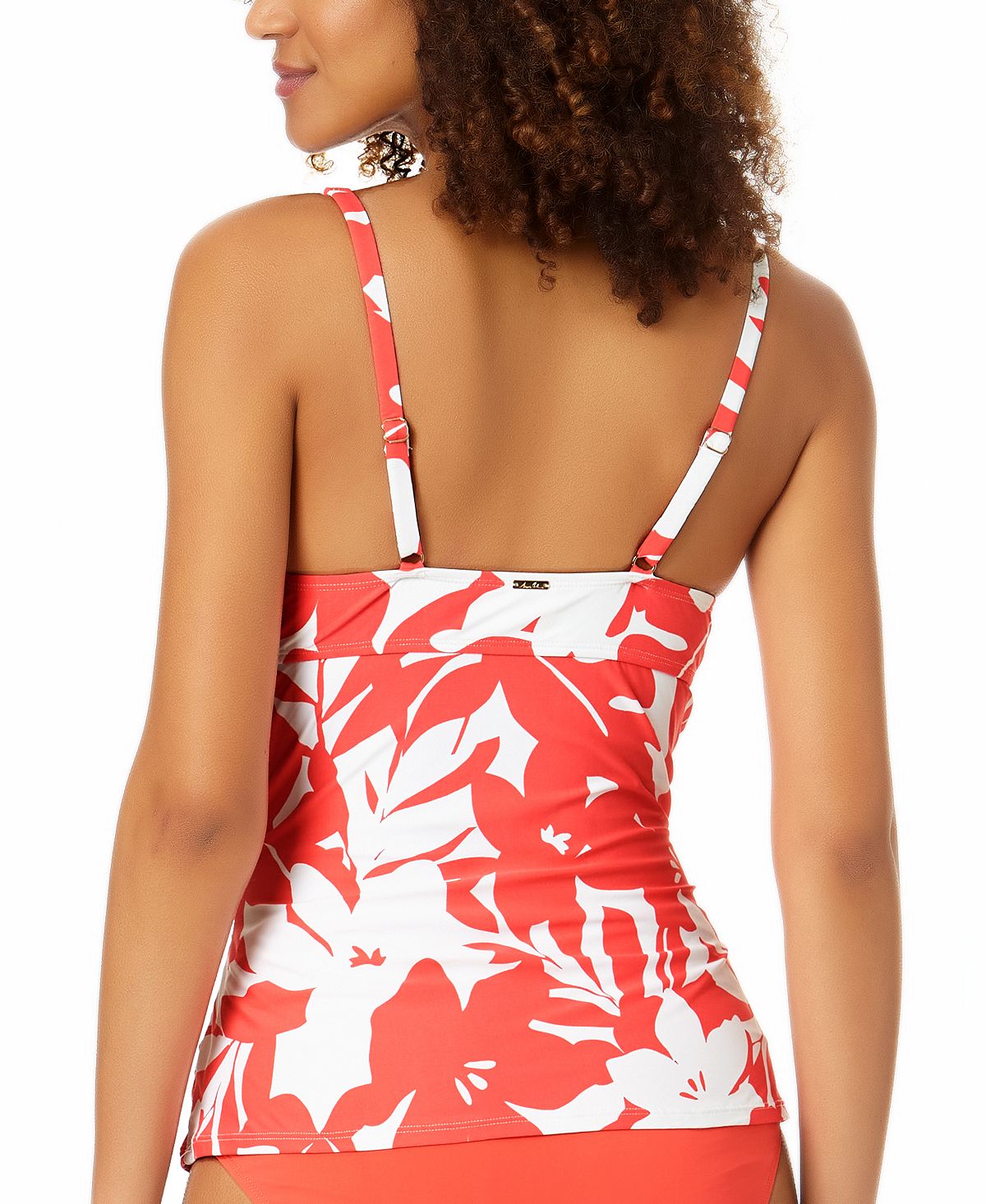 Anne Cole Top Tankini Feminino com Estampa de Palmeira Costeira e Aro Torcido Laranja
