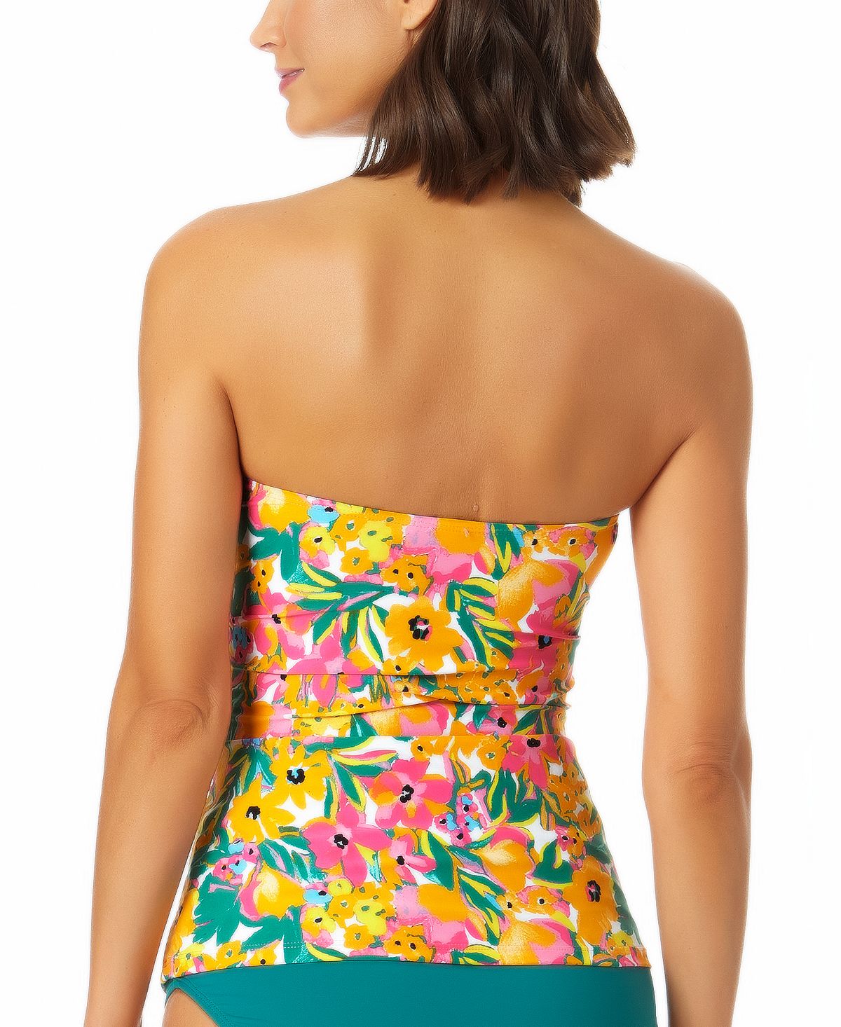 Anne Cole Tankini feminino com babados e frente torcida floral Sunshine, amarelo