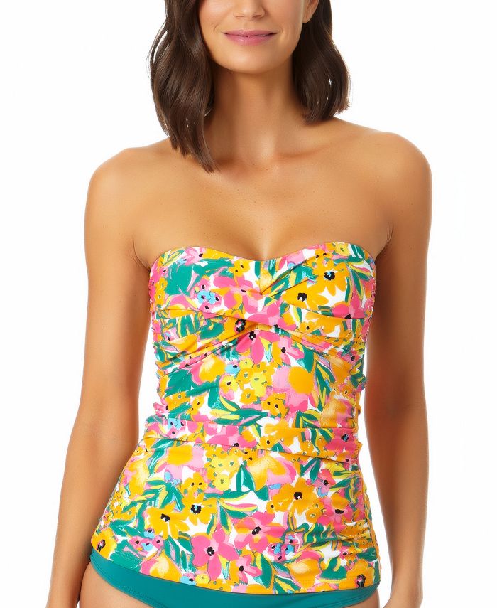 Anne Cole Tankini feminino com babados e frente torcida floral Sunshine, amarelo