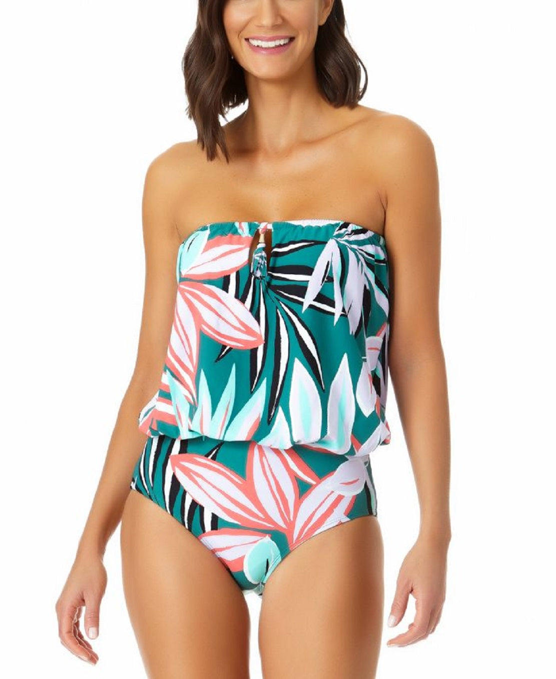 Anne Cole Zesty Tropical Bluson Maiô Feminino com Fenda Verde