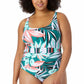 Anne Cole Plus Zesty Tropical Feminino com Cinto e Decote Redondo, Maiô Branco Tamanho 20W