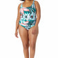 Anne Cole Plus Zesty Tropical Feminino com Cinto e Decote Redondo, Maiô Branco Tamanho 20W
