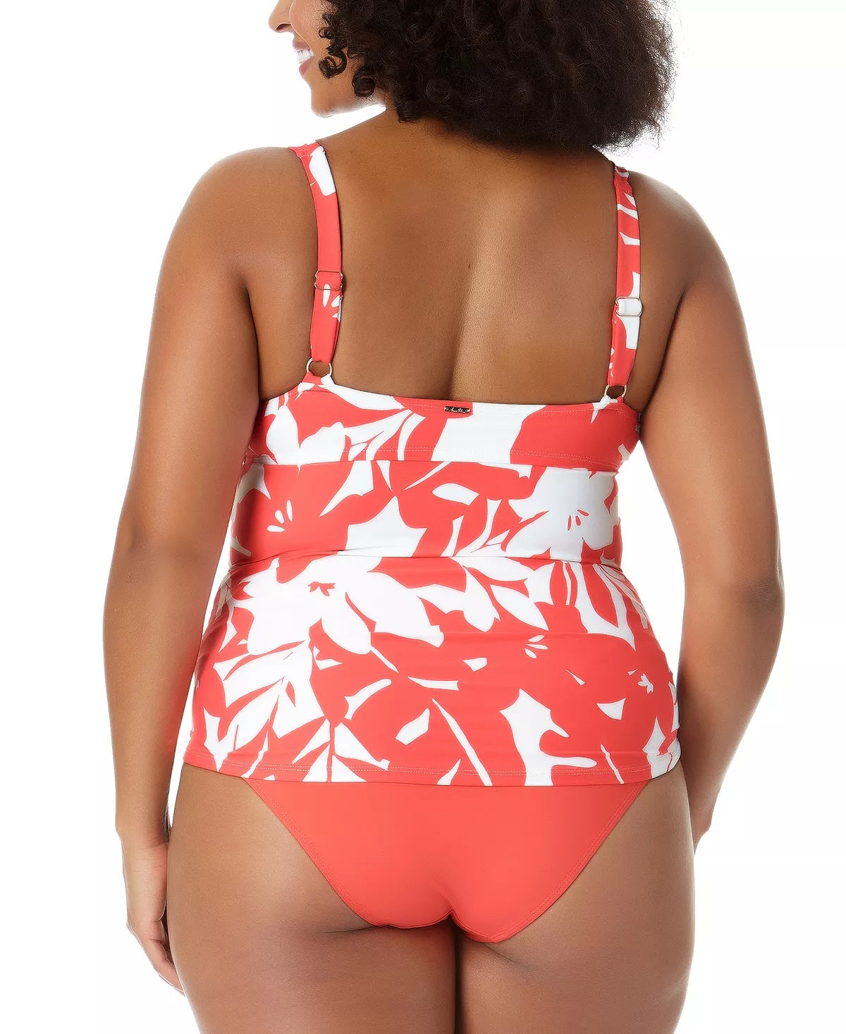 Anne Cole Top Tankini Feminino com Estampa de Palmeira Costeira e Aro Torcido Laranja