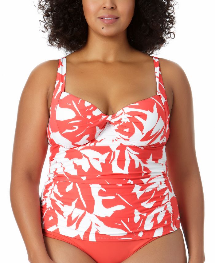 Anne Cole Top Tankini Feminino com Estampa de Palmeira Costeira e Aro Torcido Laranja