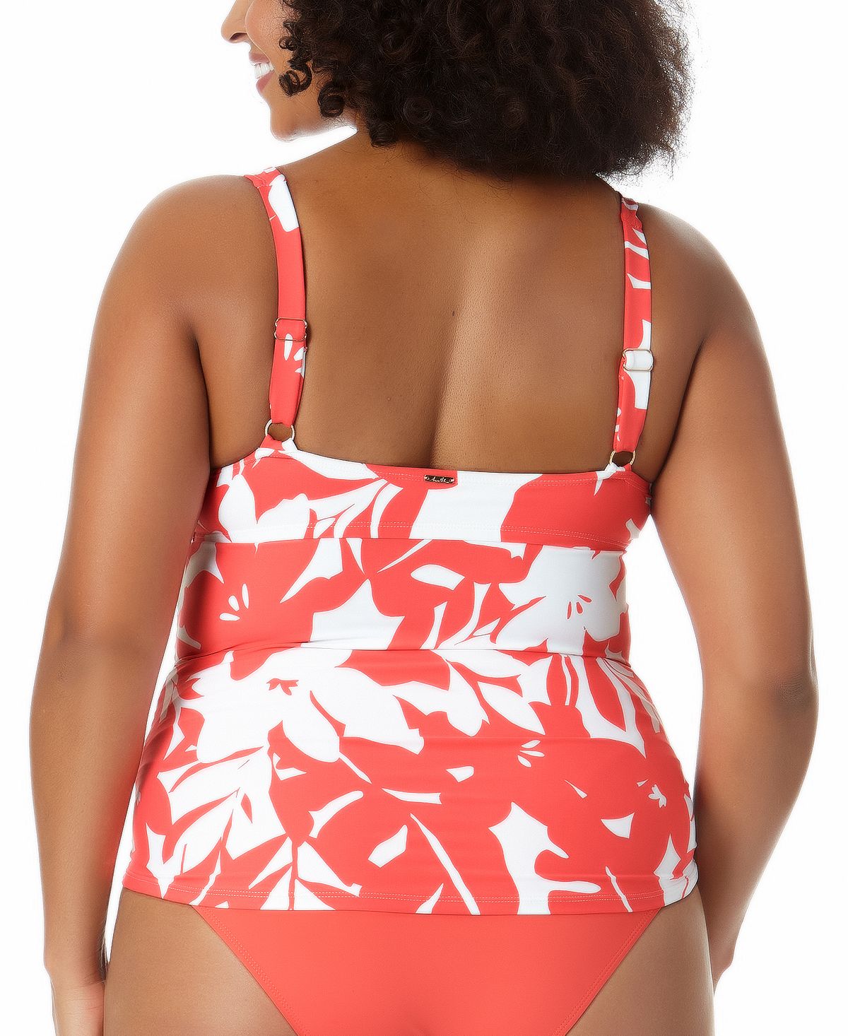 Anne Cole Top Tankini Feminino com Estampa de Palmeira Costeira e Aro Torcido Laranja