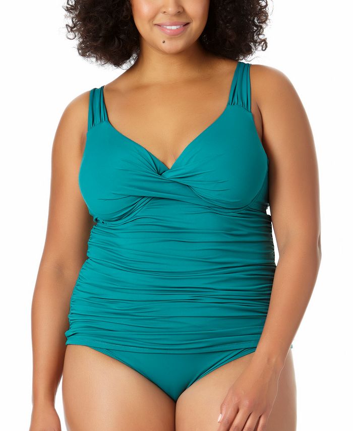 Anne Cole Tankini Feminino com Frente Torcida e Aro, Verde, Tamanho 24W