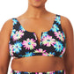 Biquíni feminino California Waves Gerber Daisy Bralette, preto, tamanho 1X