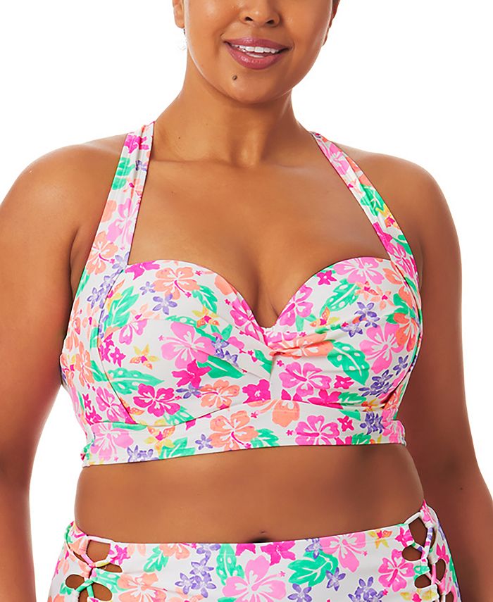 Biquíni com alças estilo Hawaii Sunsets da California Waves, feminino, tamanho 1X, branco