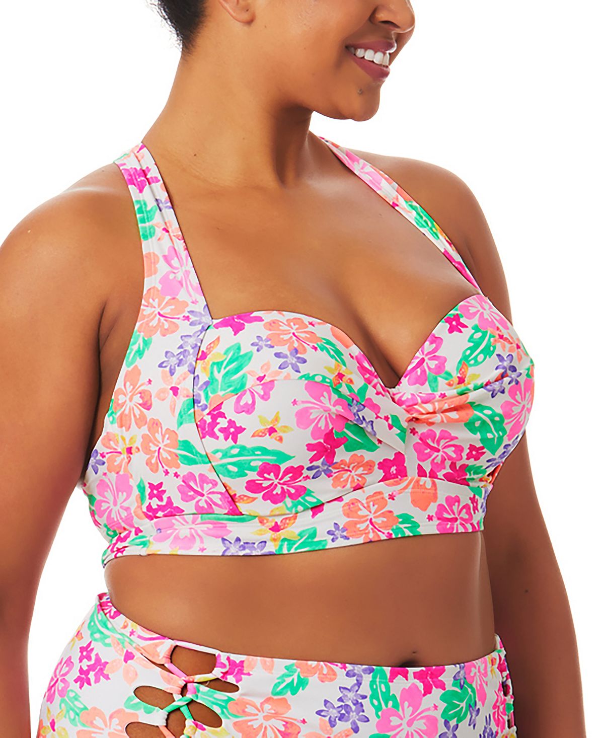 Biquíni com alças estilo Hawaii Sunsets da California Waves, feminino, tamanho 1X, branco