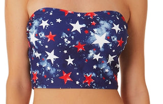Maiô California Waves Junior's Splatter Star Long Line Bandeau Top Azul