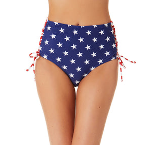 Maiô California Waves Junior's Classic Stars and Stripes Laterais com Cadarço e Cintura Alta Azul