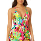 Vestido de banho feminino Anne Cole com estampa frontal sobrepeliz e maiô rosa