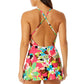 Vestido de banho feminino Anne Cole com estampa frontal sobrepeliz e maiô rosa