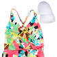 Vestido de banho feminino Anne Cole com estampa frontal sobrepeliz e maiô rosa