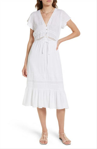 Vestido feminino Rails Kiki com amarração frontal em mistura de linho, branco, tamanho grande