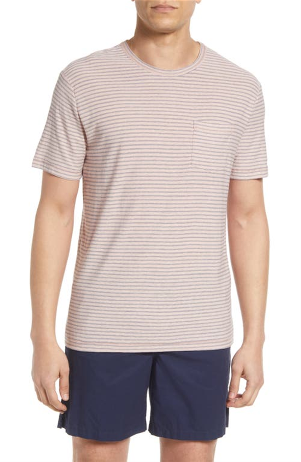 Camiseta Rails Valencia Stripe Pocket de cânhamo e algodão orgânico em listras rosa índigo, tamanho extragrande