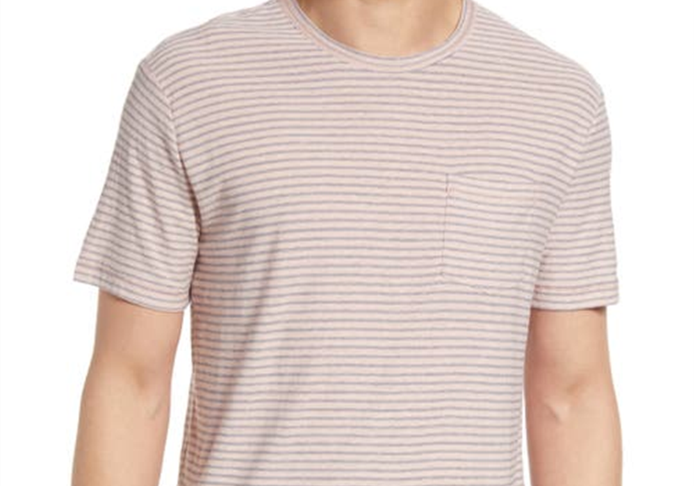 Camiseta Rails Valencia Stripe Pocket de cânhamo e algodão orgânico em listras rosa índigo, tamanho extragrande