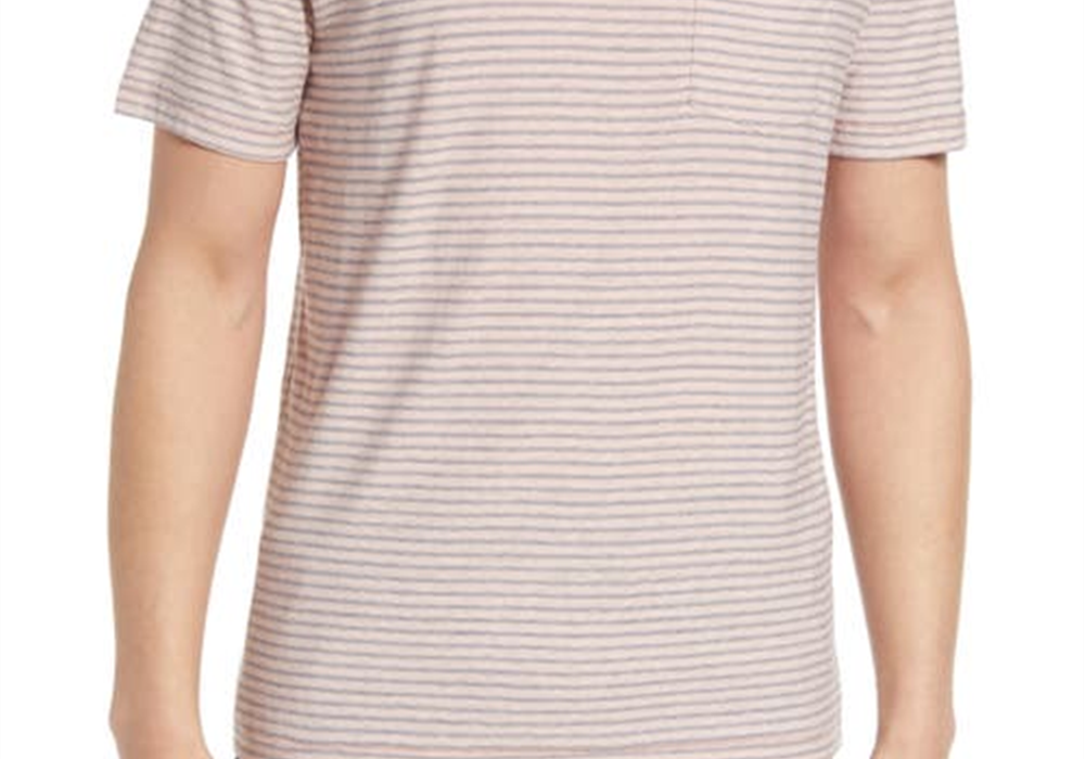 Camiseta Rails Valencia Stripe Pocket de cânhamo e algodão orgânico em listras rosa índigo, tamanho extragrande