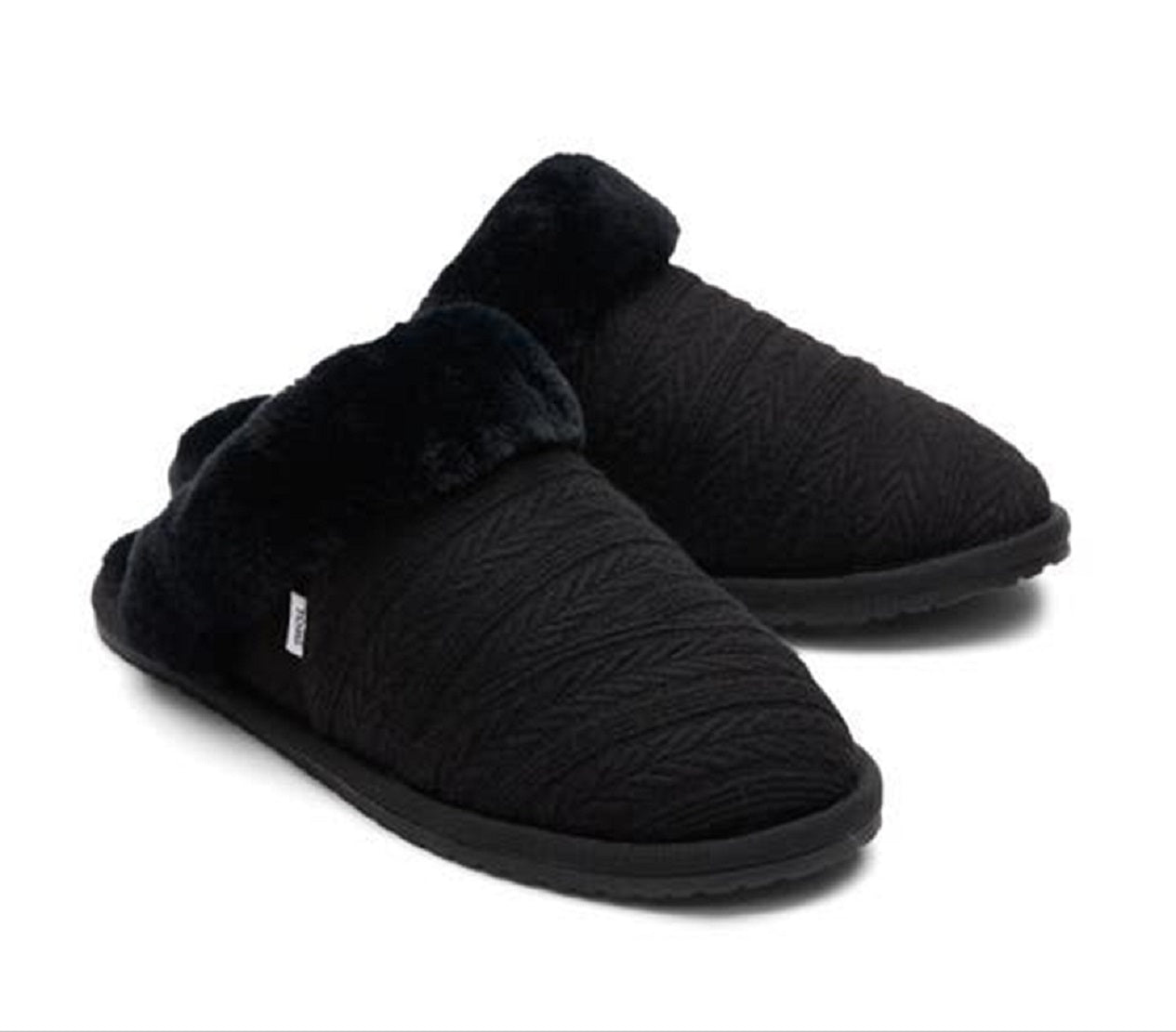 Pantufas Toms Valeri Femininas com Forro de Pele Sintética, Confortáveis, Pretas, Tamanho 8