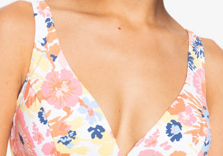 Top de biquíni triangular Roxy Beach Classics em branco brilhante floral Escape tamanho grande